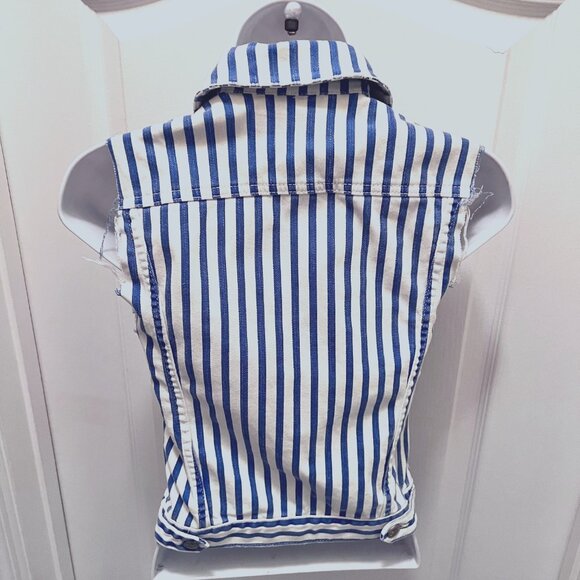 Topshop MOTO Women's Size 2-Striped Distressed Denim Sleeveless Vest-White/Blue - Picture 10 of 14